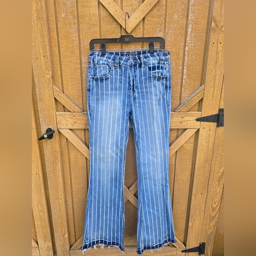 Rock & Roll Cowgirl Blue Striped Flare Jeans